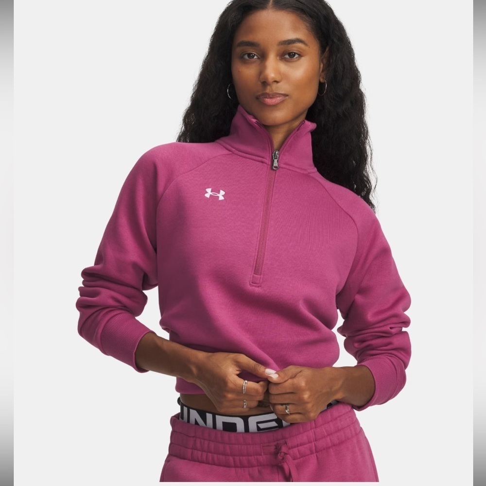 Under Armour Women's Pink Rival Fleece Quarter Zip Top NWT